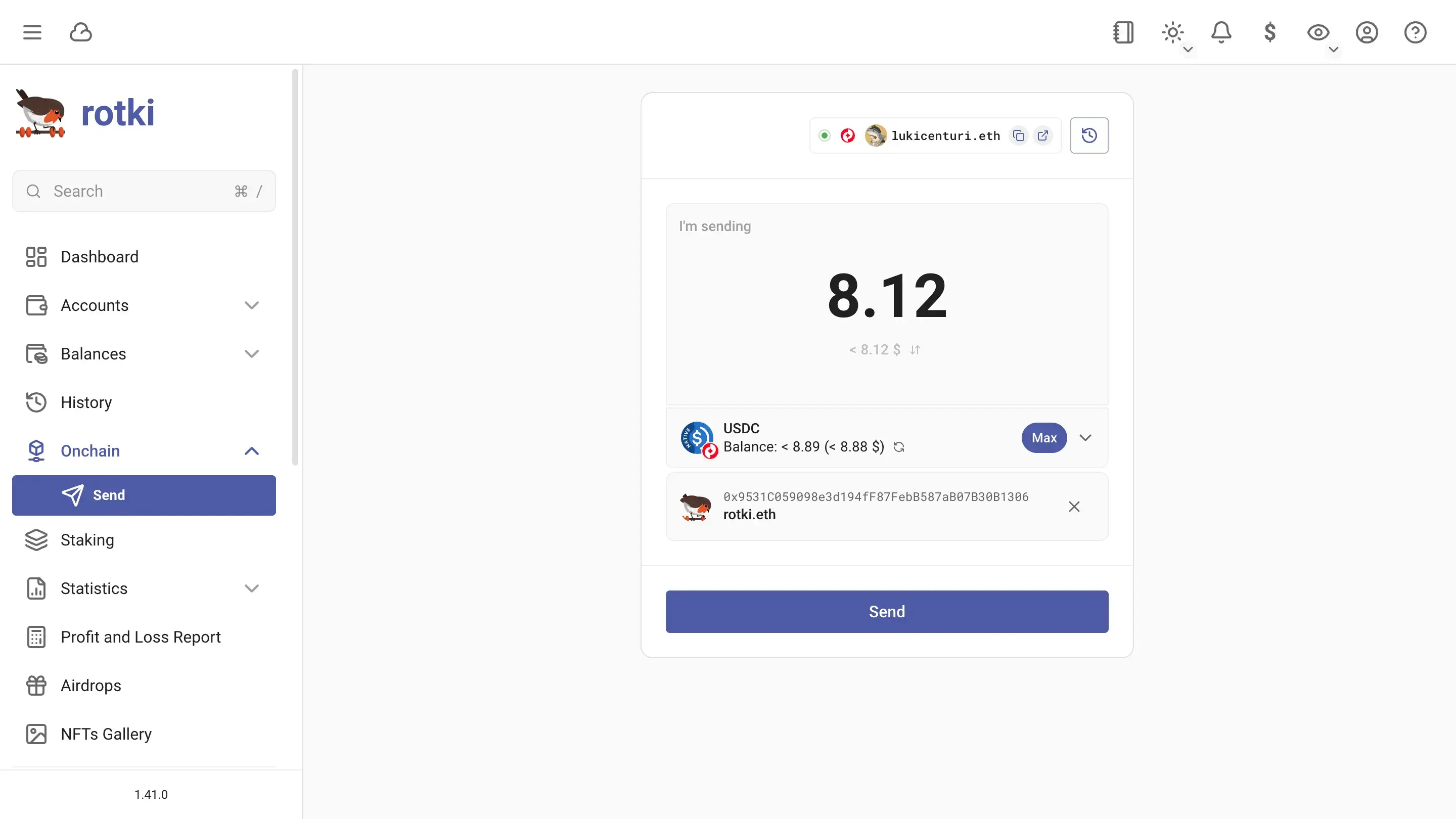 Onchain send transaction